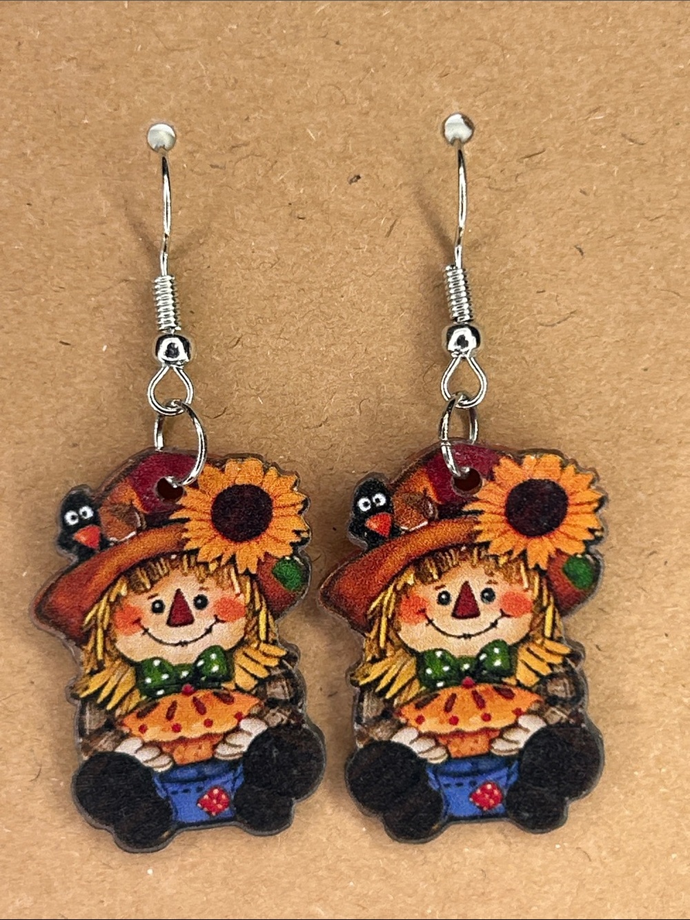 FallScarecrow Sunflower Pie Dangle Earrings 2D Acrylic Fashion Jewelry